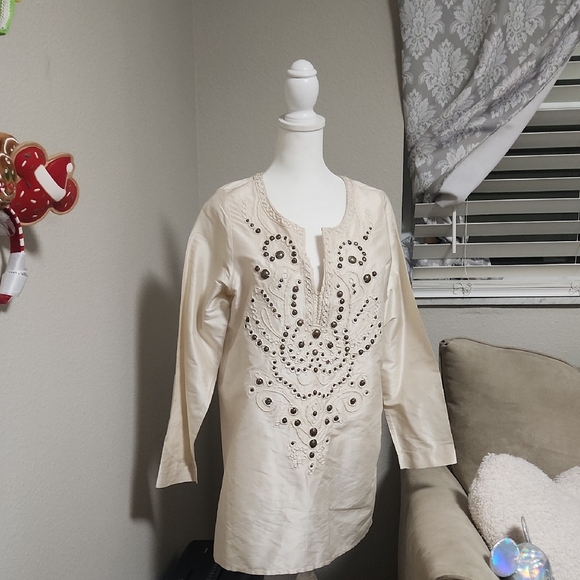 Sachin + Babi for Ankasa Cream Silk Tunic Blouse - Picture 1 of 4